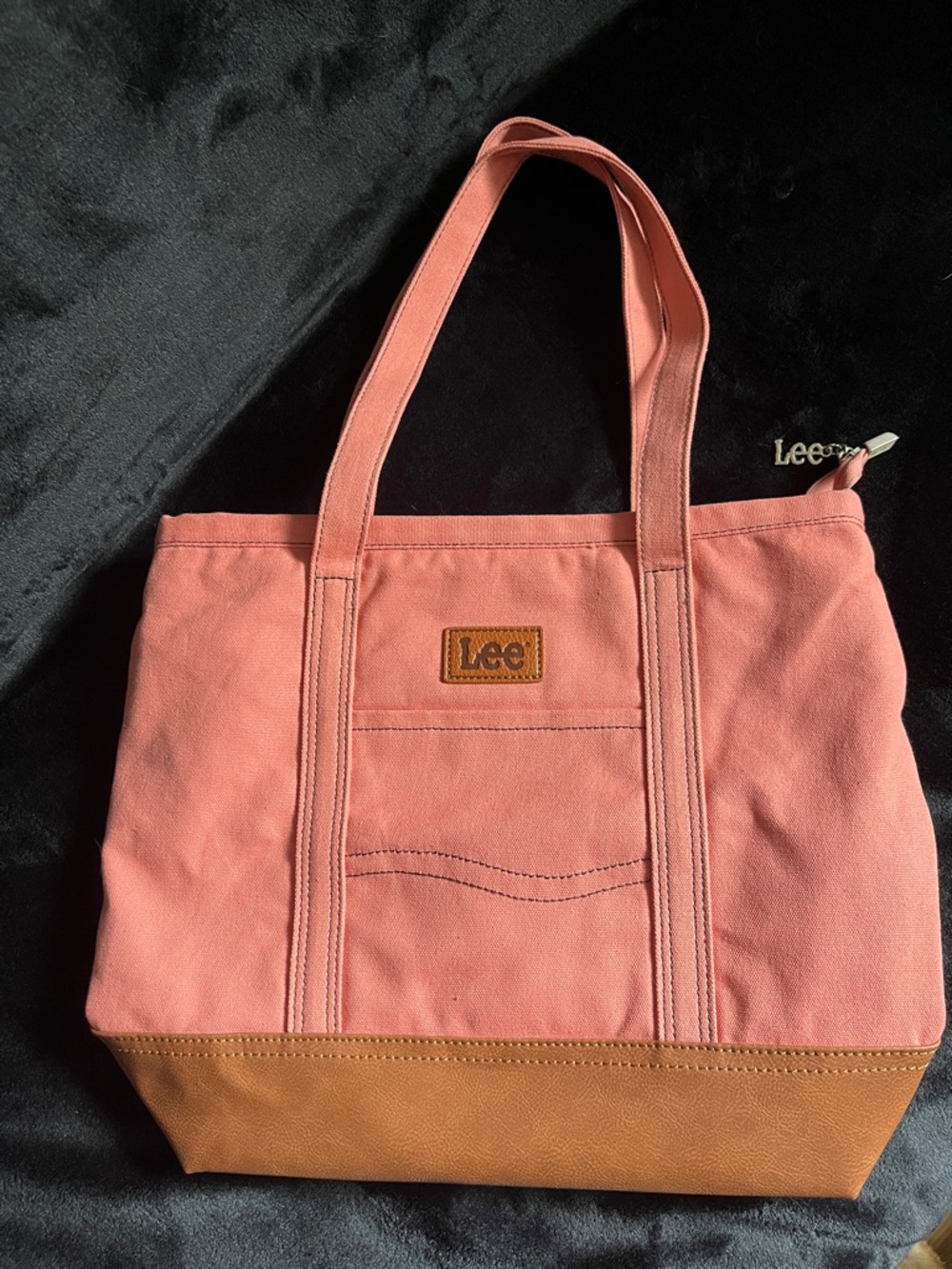 Lee Coral Pink Canvas Tote with Brown Base